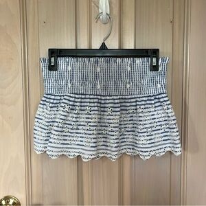 Kos Resort strapless embroidered smocked cropped tube top 9844